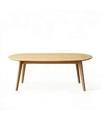 Oval Coffee Table Low Floor Solid Wood Legs Small Side End Table Rounded Edges Water-Resistant Surface Tool-Free Compact for Living Room Balcony