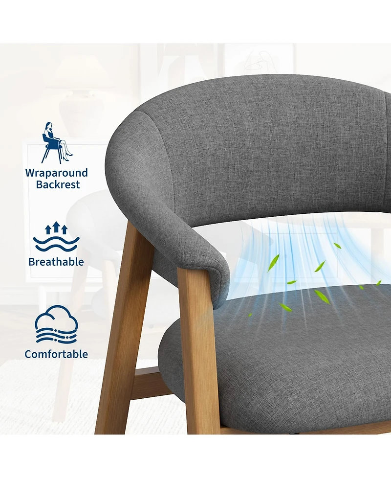 Dining Chairs Set of 6, Chenille Armchair, Upholstered Kitchen Chairs Wooden Legs Curved Backrest, Modern Chair for Dining Room Kitchen Living Room