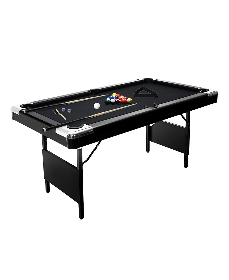 6 ft Pool Table, Folding Billiards Table with Accessories Set, Portable Pool Table Includes Balls, 2 Cue Sticks, Chalk and Brush for Home Game Room