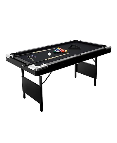 6 ft Pool Table, Folding Billiards Table with Accessories Set, Portable Pool Table Includes Balls, 2 Cue Sticks, Chalk and Brush for Home Game Room
