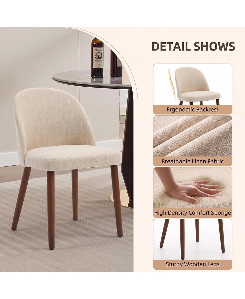 Wooden Dining Chairs Set of 4, Modern Fabric Dining Chairs, Upholstered Chairs with Wood Legs, Curved Thick Backrest for Kitchen Dining Room