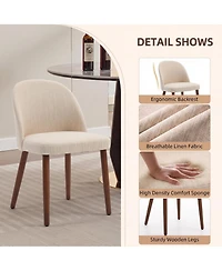 Wooden Dining Chairs Set of 4, Modern Fabric Dining Chairs, Upholstered Chairs with Wood Legs, Curved Thick Backrest for Kitchen Dining Room