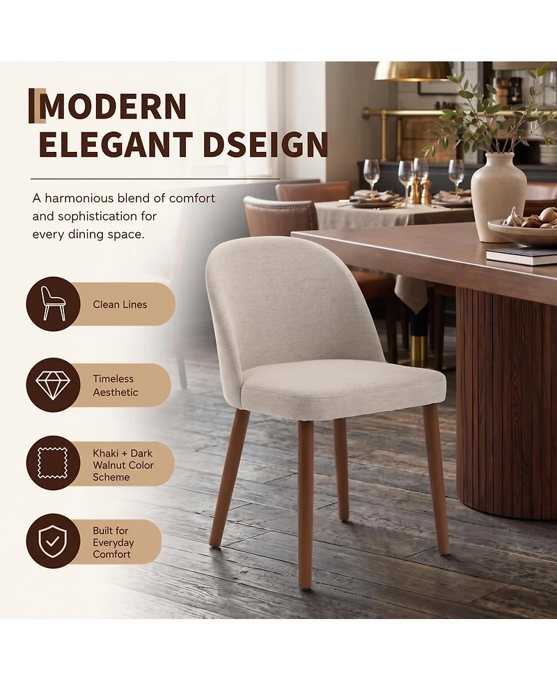 Wooden Dining Chairs Set of 2, Modern Fabric Dining Chairs, Upholstered Chairs with Wood Legs, Curved Thick Backrest for Kitchen Dining Room