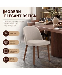 Wooden Dining Chairs Set of 2, Modern Fabric Dining Chairs, Upholstered Chairs with Wood Legs, Curved Thick Backrest for Kitchen Dining Room