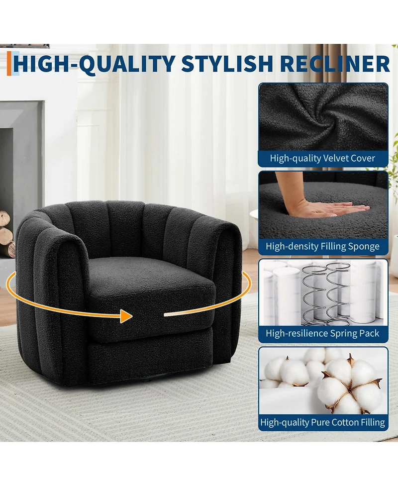 2 Set of Modern Swivel Barrel Accent Chair, 360 degrees) Upholstered Armchair, with Striped Backrest and Plush Padding, Comfy Round Lounge Chair