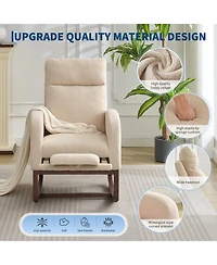 Nursery Glider Rocking Chair with Adjustable High Back, Side Pocket, Footrest, Stuffed Animal Upholstered Nursing Rocker with Wood Base for Nursery