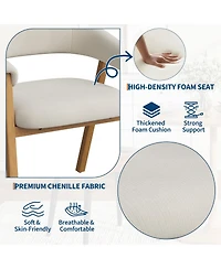 Dining Chairs Set of 4, Chenille Armchair, Upholstered Kitchen Chairs Wooden Legs Curved Backrest, Modern Chair for Dining Room Kitchen Living Room