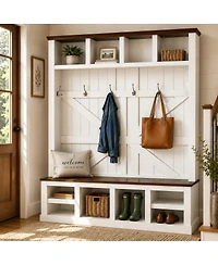 Streamdale Furniture Farmhouse Hall Tree with Bench and Shoe Storage