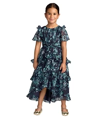 Mac Duggal Big Girls High-Neck Ruffle High-Low Chiffon Gown