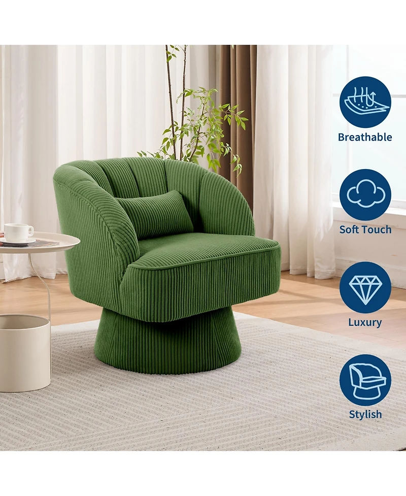 Swivel Barrel Accent Chair, 360 Degree Upholstered Armchair, Comfy Lounge Reading Chair for Living Room Bedroom Reading Nook, Green Corduroy