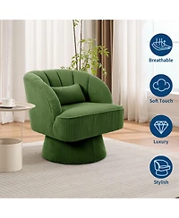 Swivel Barrel Accent Chair, 360 Degree Upholstered Armchair, Comfy Lounge Reading Chair for Living Room Bedroom Reading Nook, Green Corduroy