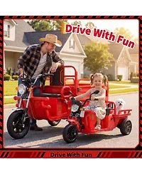 12V Kids Electric Motorcycle 3-Wheel Ride on Tractor with Trailer 2x55W Motor Bluetooth Music for Toddler Ages 3-8