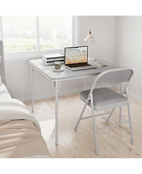 Folding Table Set 5 Piece Space Saving with Pu Collapsible Chairs Multi Functional Portable No Assembly for Dining Card Games Board Games Grey