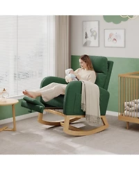 Rocking Chair with Footrest Corduroy Upholstered Glider with Side Pocket and Pillow Ergonomic for Bedroom Living Room Nursing Room Light Brown