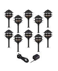 John Timberland Pagoda 12" High Modern 12-Piece Outdoor Landscape Lighting Set Porch House Led Bulb Dusk To Dawn Black Aluminum