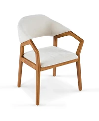 Flynama Set of 2 Chenille Arm Dining Chairs, Teak Bent Wood Frame 300lbs Weight Capacity