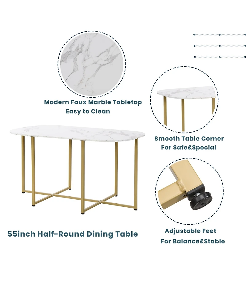 Flynama 7-Piece Golden Faux Marble Dining Set, 53.5" Table and 6 Chairs