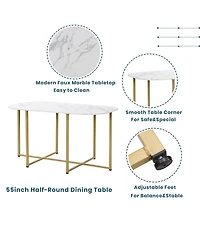 Flynama 7-Piece Golden Faux Marble Dining Set, 53.5" Table and 6 Chairs