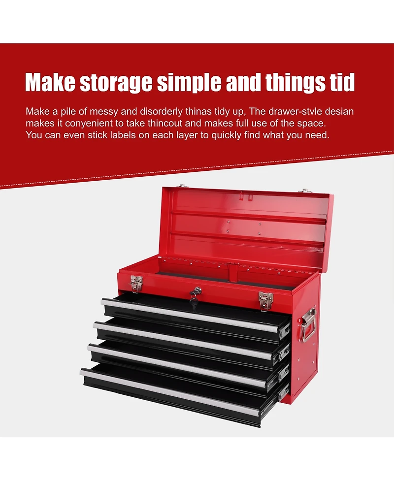 Streamdale Furniture 21-Inch Heavy Duty 4-Drawer Portable Metal Tool Box with Ball Bearing Slides