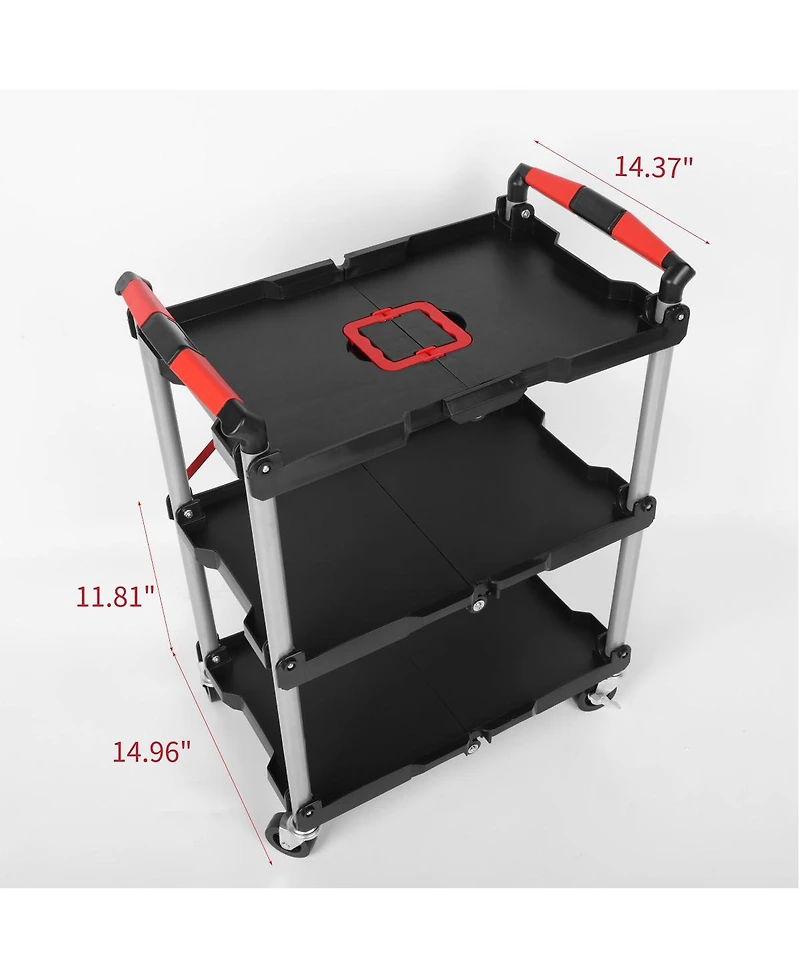 Streamdale Furniture Foldable 3-Shelf Heavy-Duty Utility Cart with Wheels