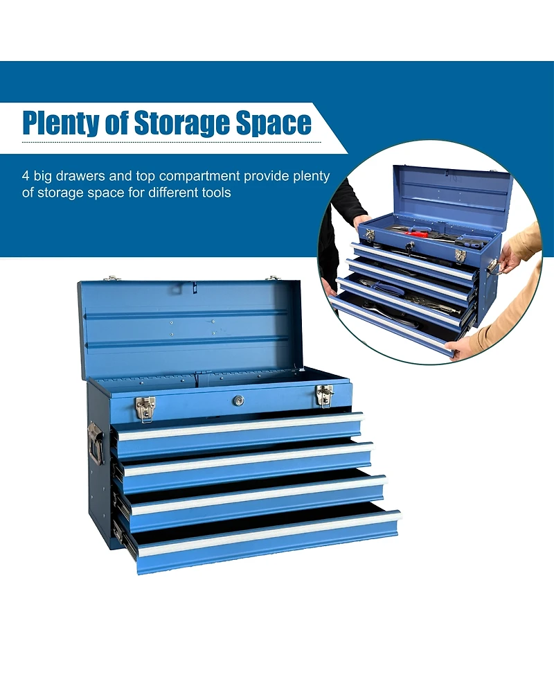 Streamdale Furniture 21-Inch Heavy Duty 4-Drawer Portable Metal Tool Box with Ball Bearing Slides
