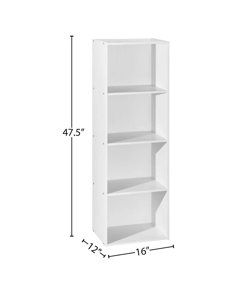Hodedah 12 x 16 x 47 Inch 4 Shelf Bookcase and Office Organizer, White Finish
