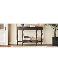 Streamdale Furniture Solid Wood Half Moon Console Table with Drawer and Shelf, Deep Rustic