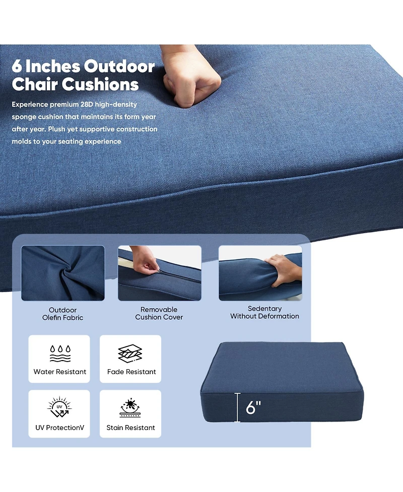Pocassy Outdoor Deep Seat Cushion Set 24"x22", 6-inch Thicked Waterproof Patio Furniture Cushions with Removable Cover