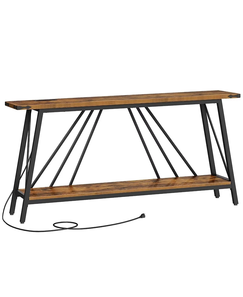 Slickblue 2-Tier Industrial Entryway Console Table with Charging Station and Storage Shelf