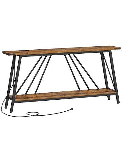 Slickblue 2-Tier Industrial Entryway Console Table with Charging Station and Storage Shelf