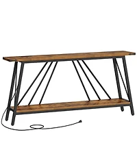 Slickblue 2-Tier Industrial Entryway Console Table with Charging Station and Storage Shelf