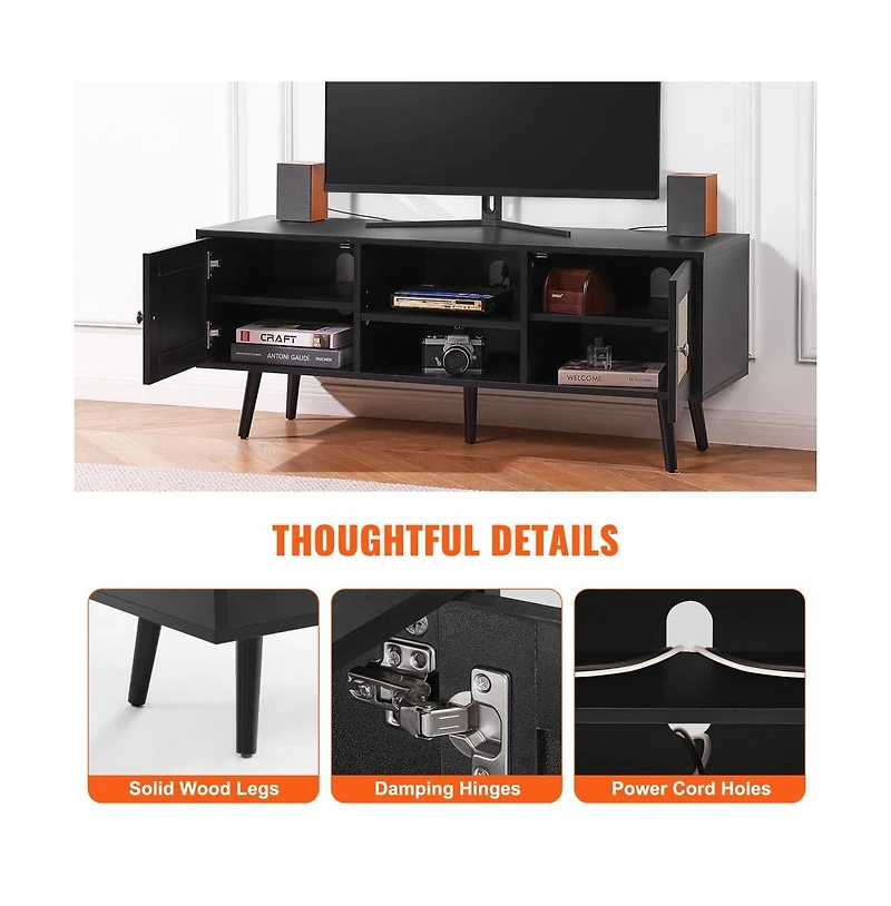 Slickblue Rattan Tv Console with Adjustable Shelves, Media Cabinet Stand for Living Room & Bedroom