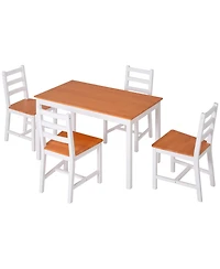 Flynama 5 Piece Dining Table Set with 4 Chairs, Solid Pine Wood