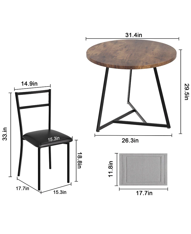 homfan Round Dining Set for 2 - Wooden Breakfast Bar Table and Stools