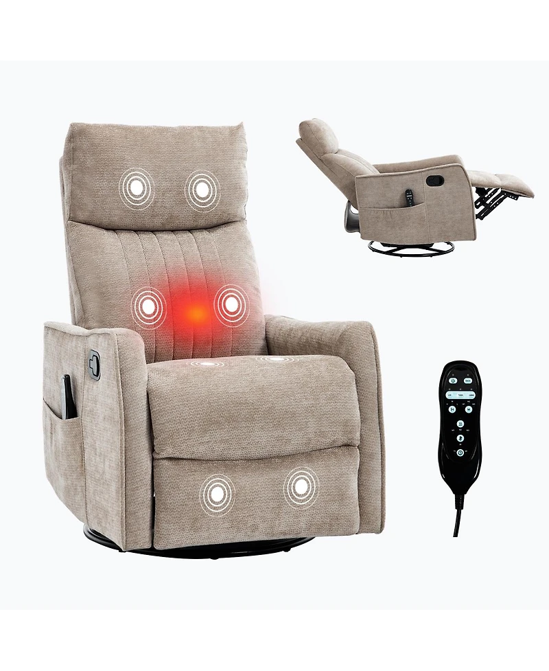 Streamdale Furniture Khaki Fabric Heat and Massage Rocker Swivel Recliner