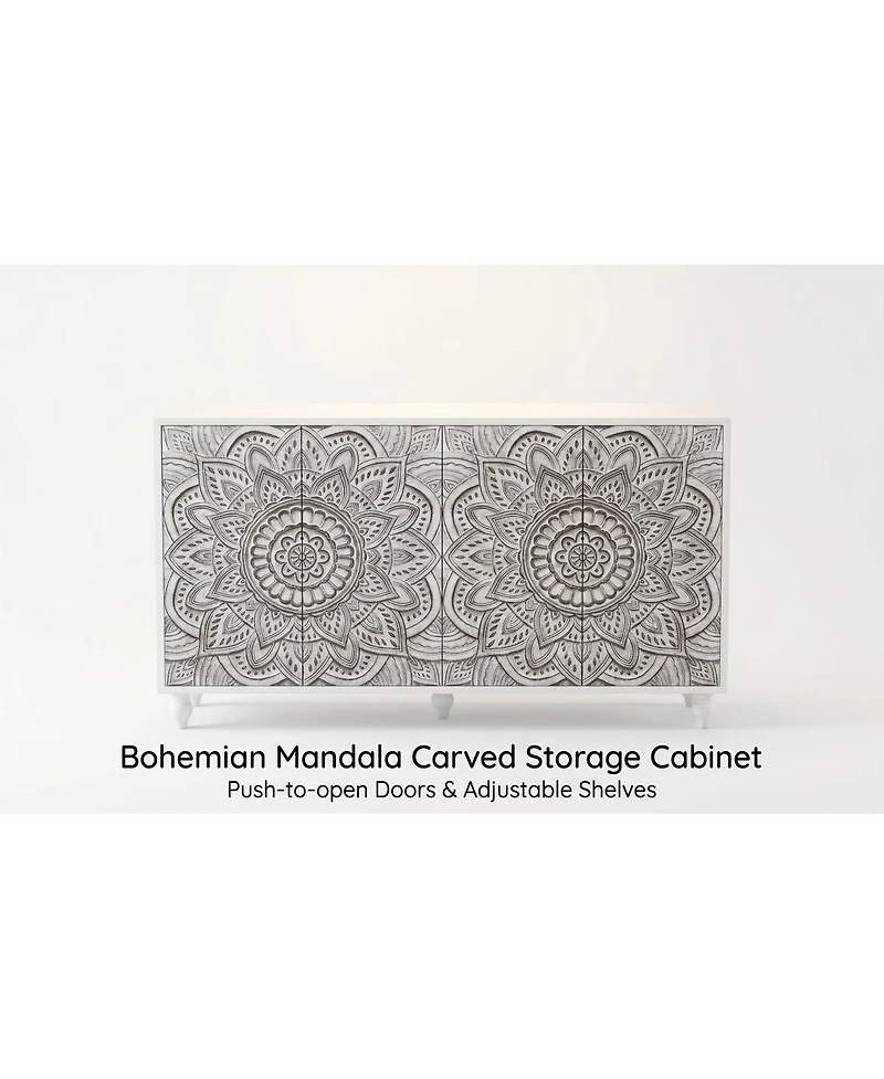 Streamdale Furniture 60" Boho Mandala 3D Embossed 4-Door Sideboard Buffet Cabinet