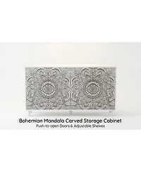 Streamdale Furniture 60" Boho Mandala 3D Embossed 4-Door Sideboard Buffet Cabinet