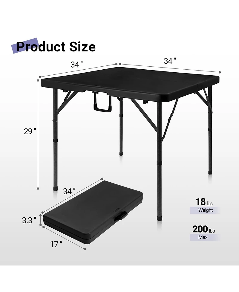 Piscifun Folding Card Table Portable Hdpe Half Fold Handle Indoor Outdoor Heavy Duty