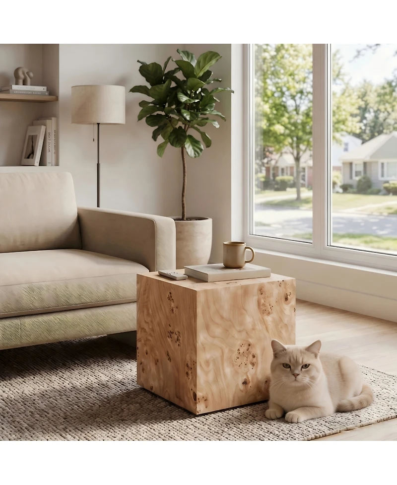 Streamdale Furniture Natural Wood-Grain Mdf Wabi-Sabi Square Coffee and Side Table, 15.7
