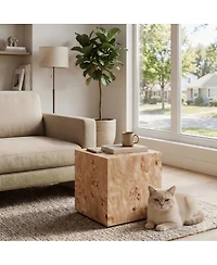 Streamdale Furniture Natural Wood-Grain Mdf Wabi-Sabi Square Coffee and Side Table, 15.7