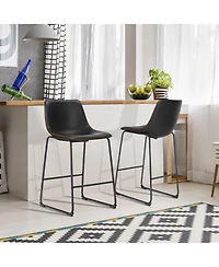 Yiortwo Set of 2 Faux Leather Outdoor Dining Chairs Metal Leg Footrest Mid Century Stools for Patio Kitchen