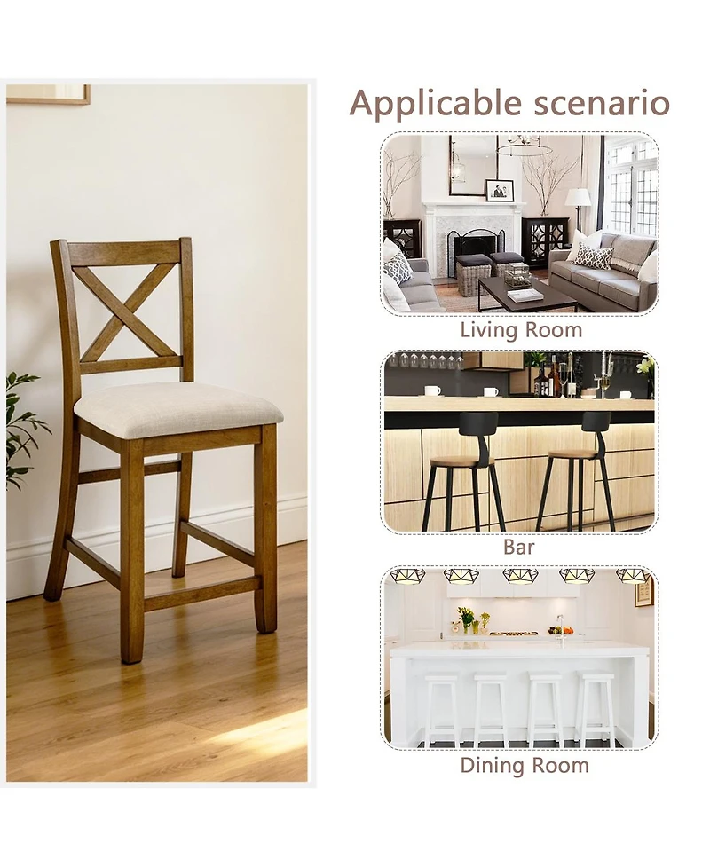 Streamdale Furniture Oak Counter Height Dining Chairs Set of 4 with Padded Seat