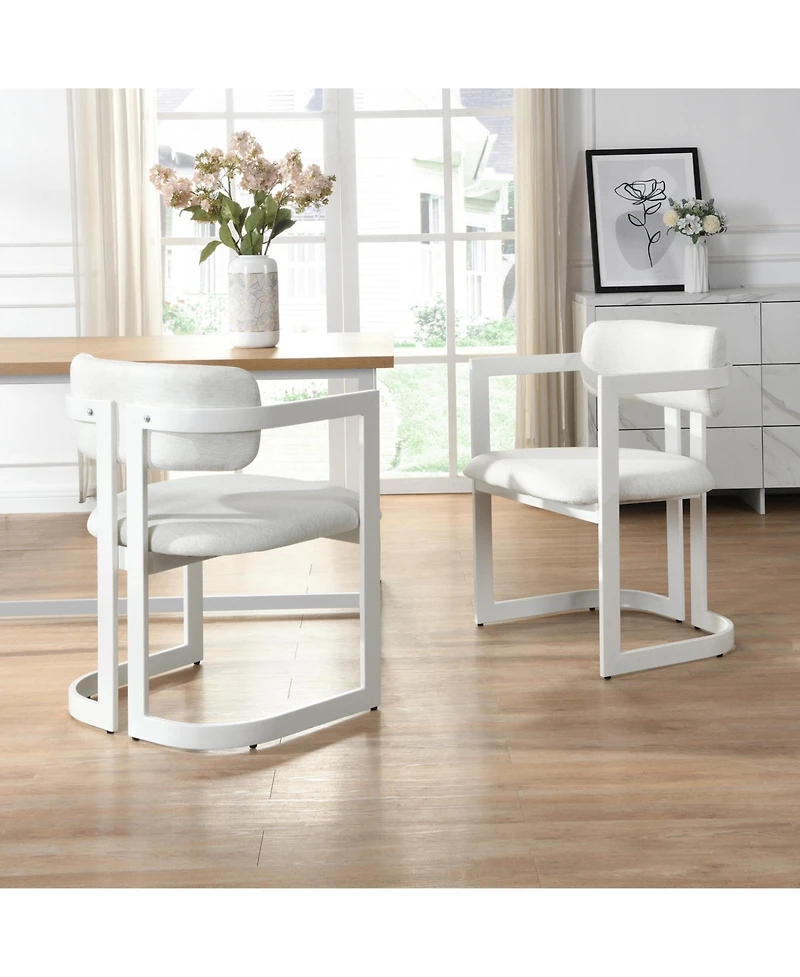 Flynama Set of 2 Fabric Arm Dining Chairs, Iron Metal Frame 265 Lbs Weight Capacity