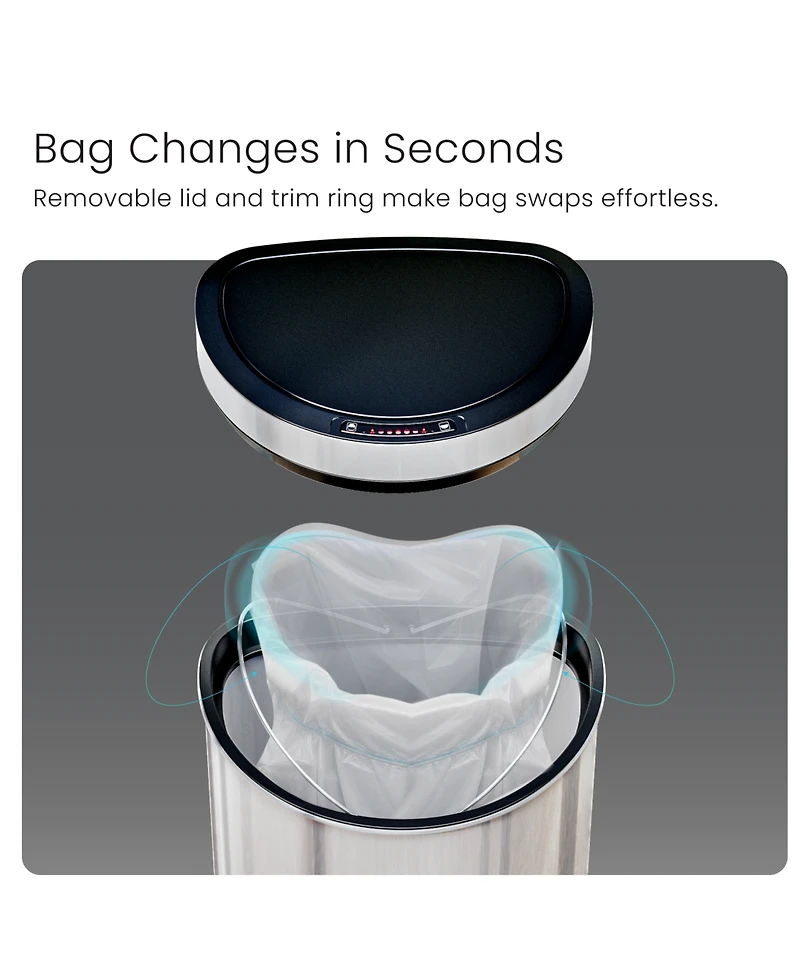 Home Zone Living 13 Gallon Motion Sensor Automatic Kitchen Trash Can with Liner-Free Stainless Steel 50 Liter Capacity