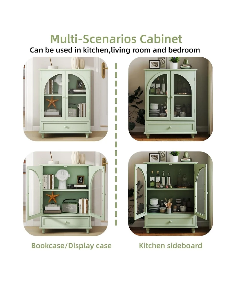 Streamdale Furniture Farmhouse Arched Glass Sideboard with Drawer
