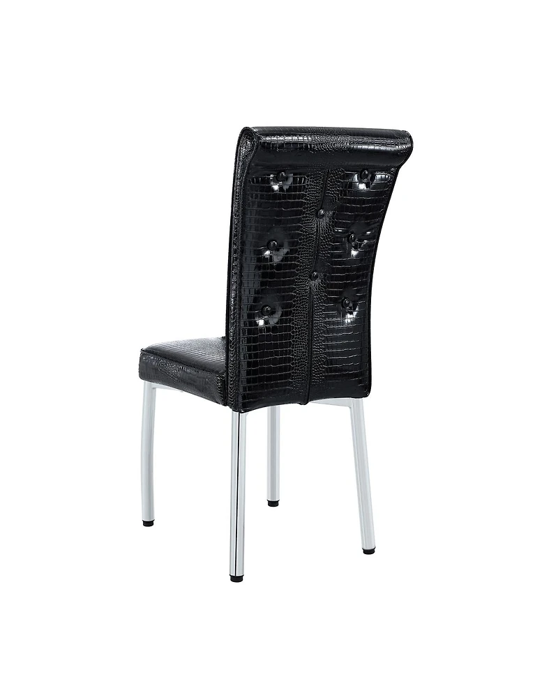Streamdale Furniture Set of 4 Retro Alligator Faux Leather Dining Chairs with Crystal Buckle