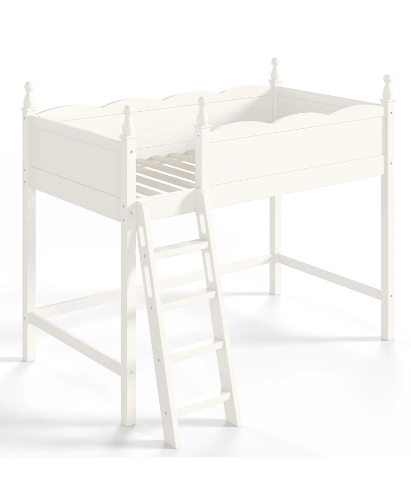 Streamdale Furniture Twin Wood Loft Bed with Guardrails, Ladder and Storage Space
