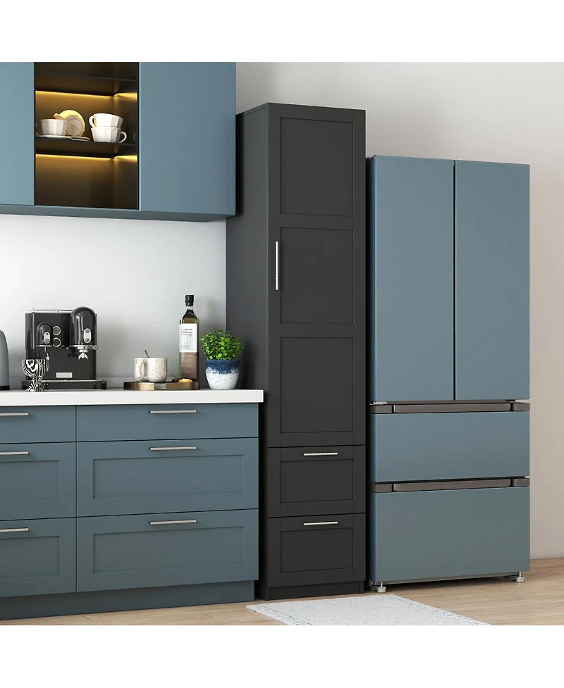 Streamdale Furniture Tall Kitchen Pantry Freestanding Cabinet with Door and Two Drawers