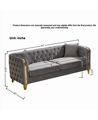 Streamdale Furniture 81" Velvet Chesterfield Sofa with Gold Legs