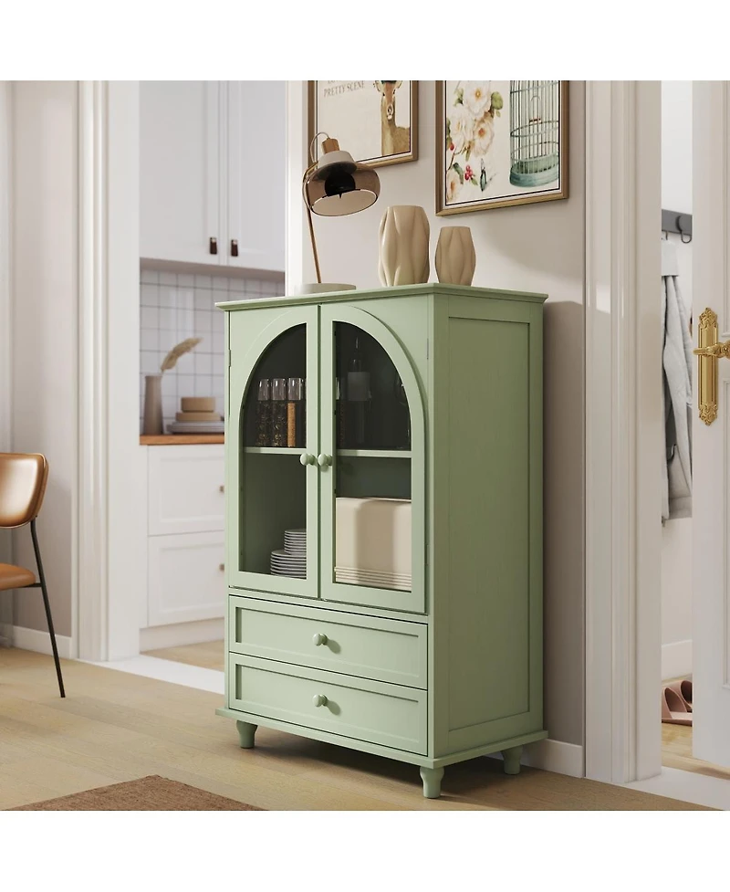 Streamdale Furniture Farmhouse Arched Glass Buffet Cabinet with Drawers